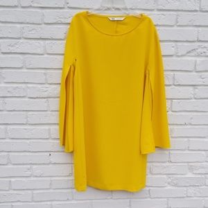 Zara mustard cape sleeved dress